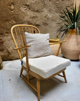 Fauteuil Windsor Ercol N°2 - Bois massif et tissu bouclette blanc