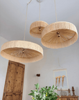 Suspension Parasol Trio - Luminaire raphia et franges fait main
