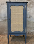 Petit Meuble de Rangement Luna - Bois Peint Bleu Nuit et Cannage
