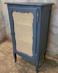Petit Meuble de Rangement Luna - Bois Peint Bleu Nuit et Cannage