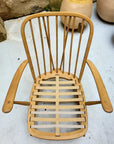 Fauteuil Windsor Ercol N°2 - Bois massif et tissu bouclette blanc