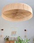 Suspension Parasol - Luminaire raphia et franges fait main