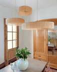 Suspension Parasol Trio - Luminaire raphia et franges fait main