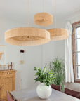 Suspension Parasol Trio - Luminaire raphia et franges fait main