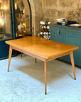 Table à Manger à Rallonges en Bois - Pieds Compas Années 50
