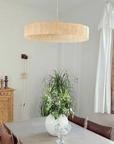 Suspension Parasol - Luminaire raphia et franges fait main