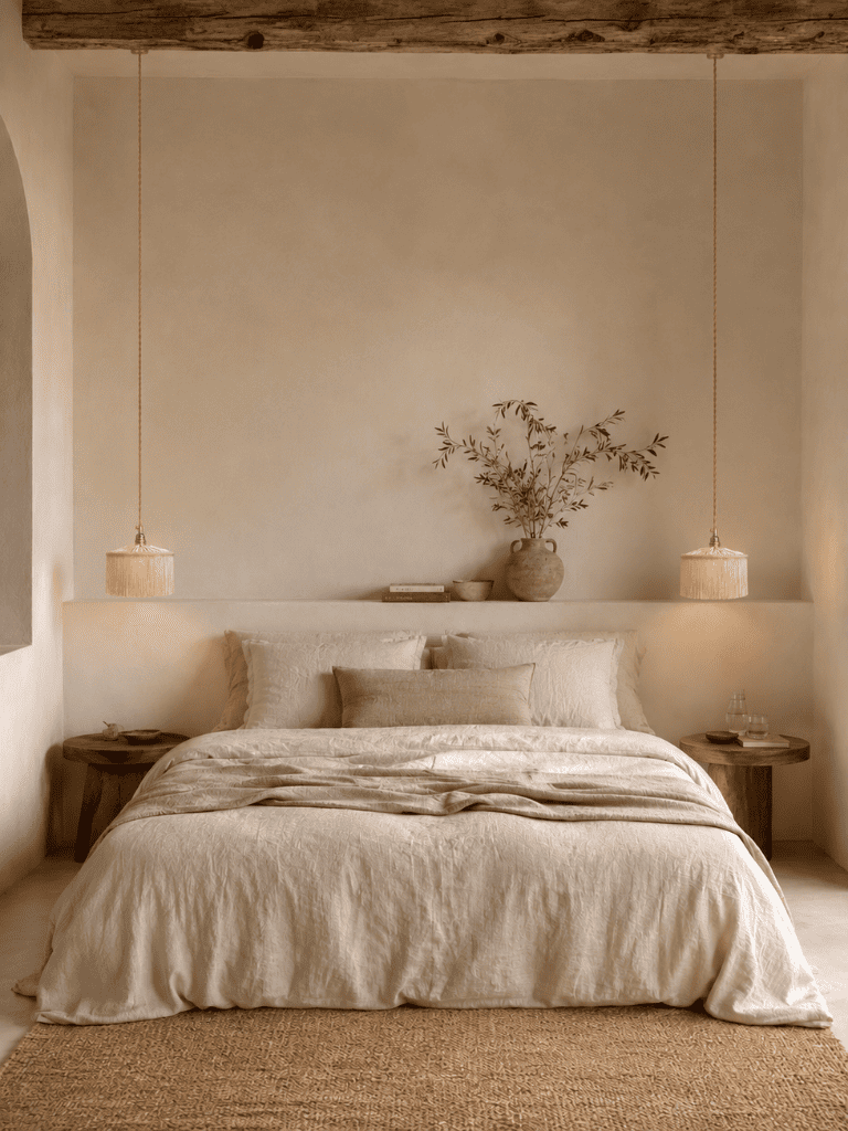 Suspension Parasol - Luminaire raphia et franges fait main