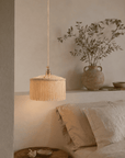Suspension Parasol - Luminaire raphia et franges fait main