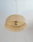 Suspension Parasol - Luminaire raphia et franges fait main