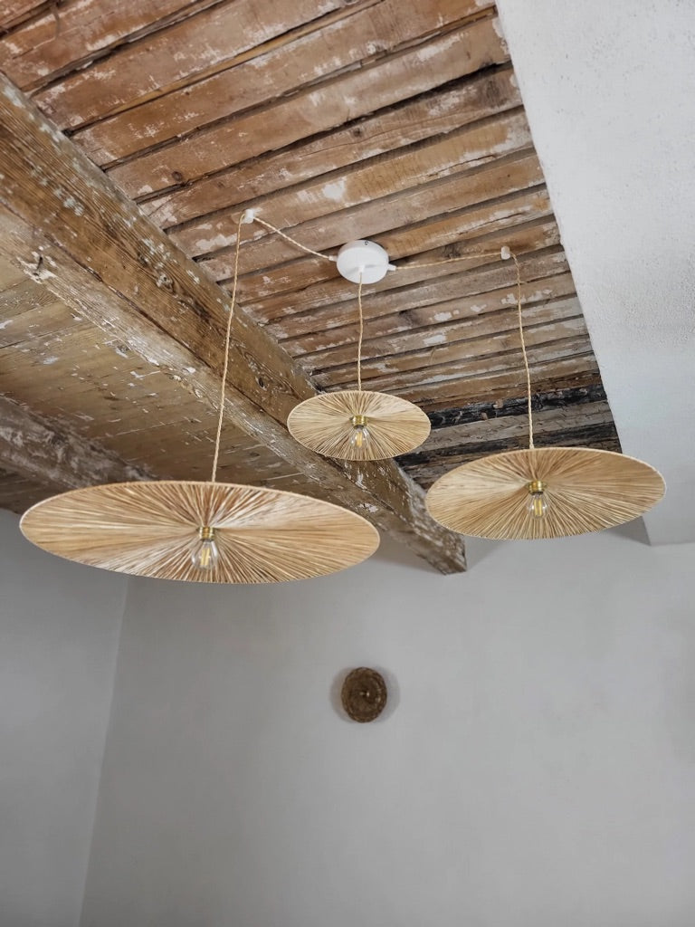 Suspension Ombrelle Trio - Luminaire raphia fait main (Précommande)