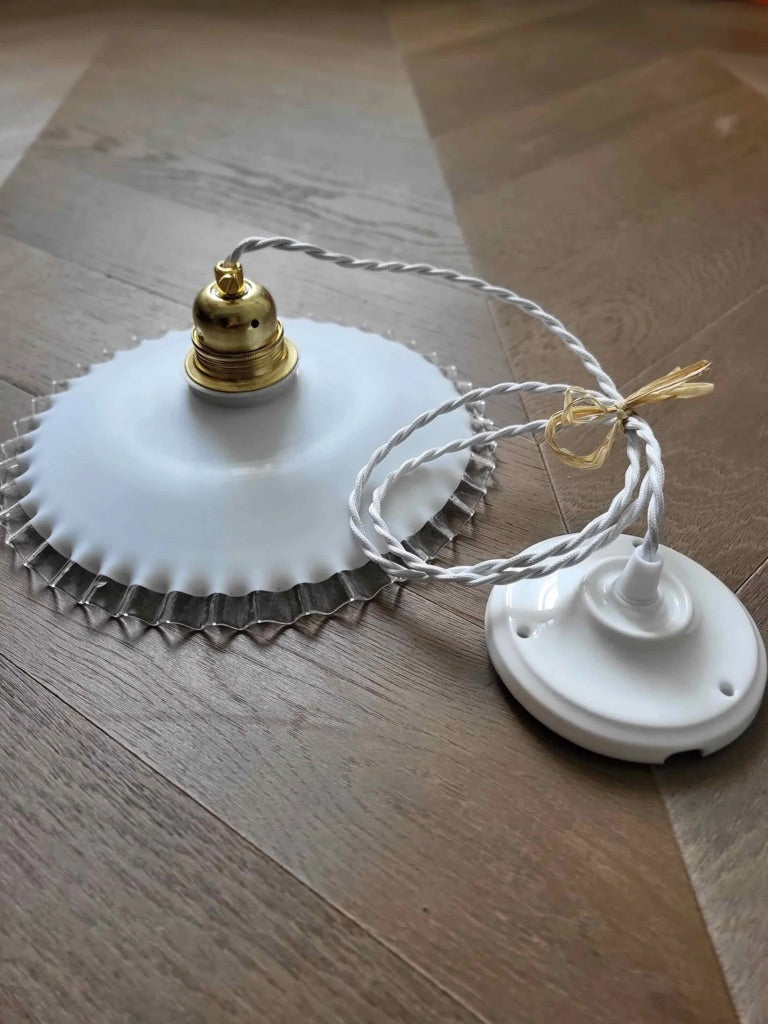 Suspension Dentelle Vintage - Verre Opaline