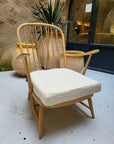 Fauteuil Windsor Ercol N°2 - Bois massif et tissu bouclette blanc