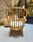 Fauteuil Windsor Ercol N°2 - Bois massif et tissu bouclette blanc