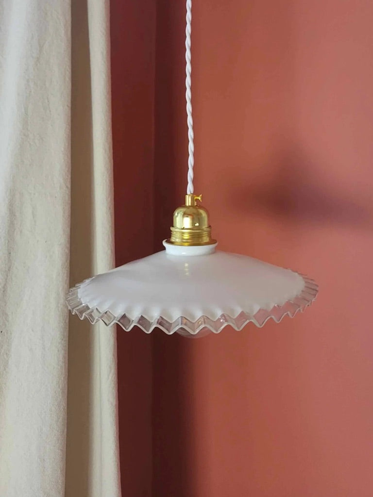 Suspension Dentelle Vintage - Verre Opaline