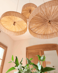 Suspension Parasol Trio - Luminaire raphia et franges fait main