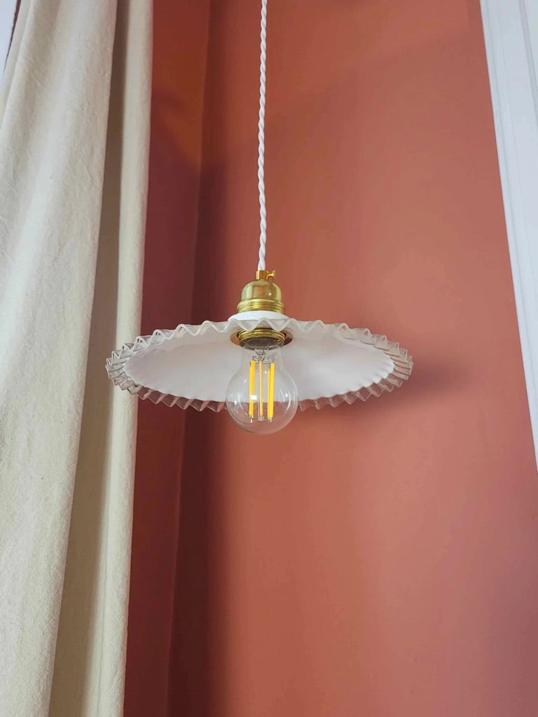 Suspension Dentelle Vintage - Verre Opaline
