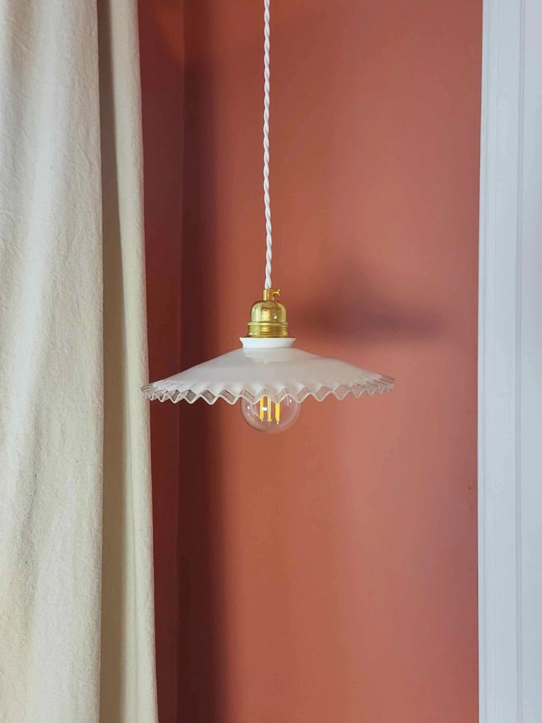 Suspension Dentelle Vintage - Verre Opaline
